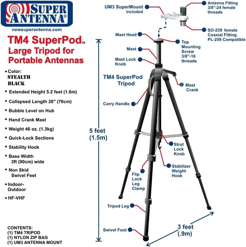 Miniatura 2 de TM4 SuperPod Trípode Portátil Grande para MP1 SuperWhip HAM Radio Amateur CB