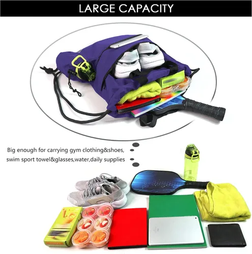 Miniatura 2 de Mochila con cordón, con estilo deportivo, bolsa de gimnasio para mujeres, hombres y niños, bolsa de gran tamaño con zíper y bolsillos de malla