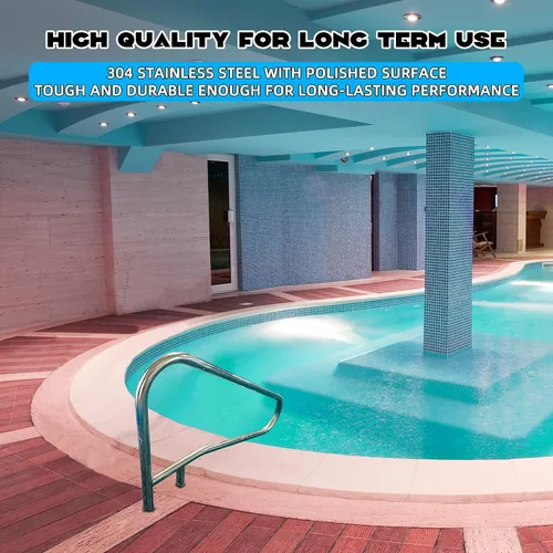 Miniatura 3 de ECOTRIC Pasamanos de piscina Riel de escalera de piscina 49-3/8 "X35-3/8 304 de acero inoxidable montado en cubierta cruzada soporte 300Lbs