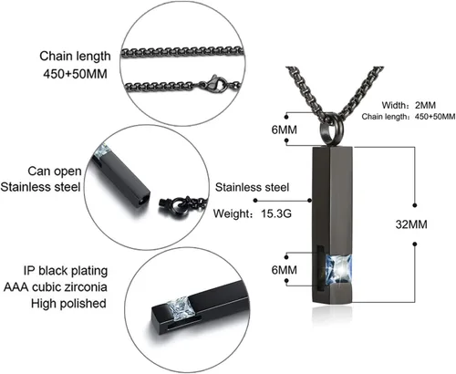 Miniatura 100 de YOUFENG collar con urna para cenizas, cubos de piedras natales, urna para cenizas humanas, collar de urna de cremación, relicario, recuerdo