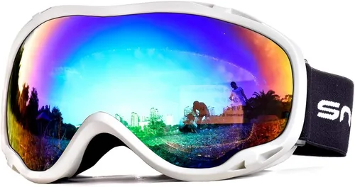 Miniatura 15 de Gafas de esquí para esquí, snowboard, motos de nieve para hombres, mujeres y adultos, antivaho 100% protección UV A2-marco blanco brillante/lente