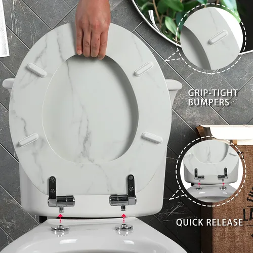 Miniatura 4 de Asiento para retrete Angel Shield de madera moldeada con cierre silencioso, mármol, fácil de limpiar, bisagras de liberación rápida