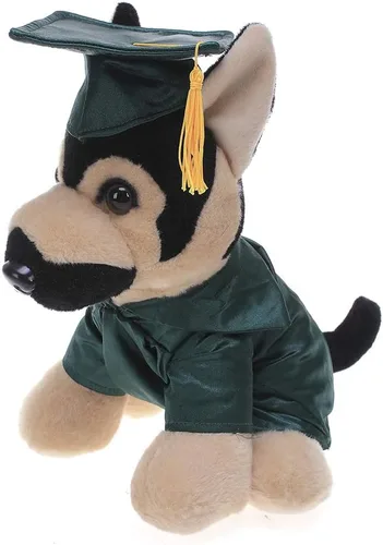 Miniatura 9 de Plushland Pastor alemán de peluche para el día de graduación, texto personalizado, nombre o logotipo de tu escuela en el vestido, lo mejor