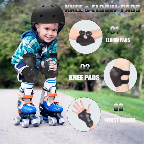 Miniatura 3 de Set de Casco de Bicicleta para Niños, Casco Ajustable para Niños de 3 a 15 Años, para Niños Pequeños, Niños y Niñas, para Varios Deportes, Negro