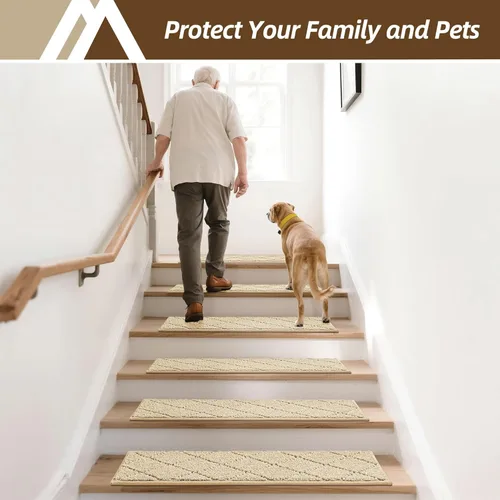 Miniatura 30 de COSY HOMEER - Alfombra antideslizante para escaleras, para interiores y escalones de madera, para niños y perros, 100 % poliéster, base de Beige