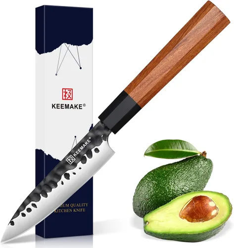 KEEMAKE Cuchillo de pelar japonés de 4.5 pulgadas, cuchillo pequeño de cocina japonés, acero inoxidable 440C japonés, cuchillo de fruta afilado con