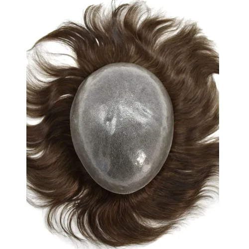 Miniatura 6 de Toupee para hombres Cabello humano real suave Poly Skin Mens Toupee Hair Units System Natural Looking Grey Brown Blonde Mens Hairpiece Protesis