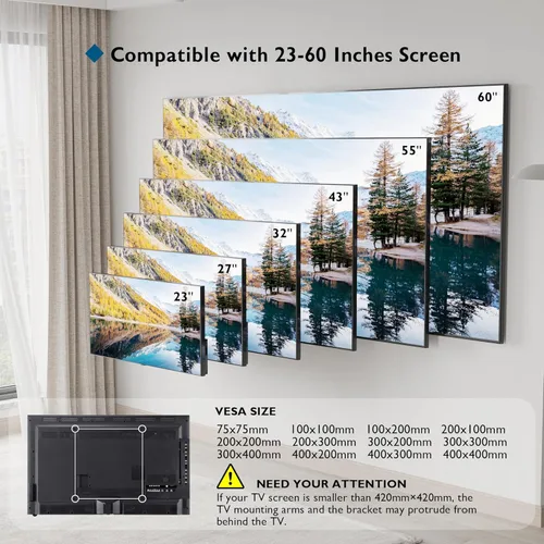 Miniatura 6 de BONTEC Soporte de pared inclinable para televisores de 23 a 60 pulgadas, diseño de perfil bajo, VESA máximo de 15.748 x 15.748 in, soporta hasta 115
