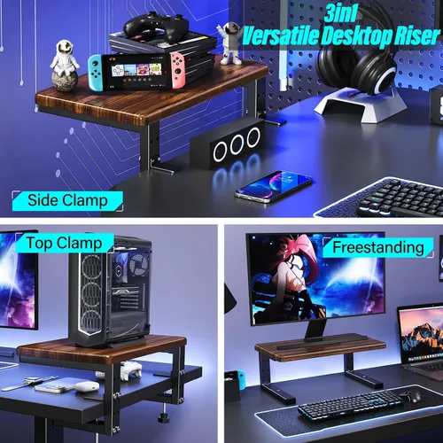 Miniatura 2 de Extensión de escritorio 3 en 1 con abrazadera y estante para monitor, organizador de escritorio de 16.5 pulgadas, altura ajustable, organizador