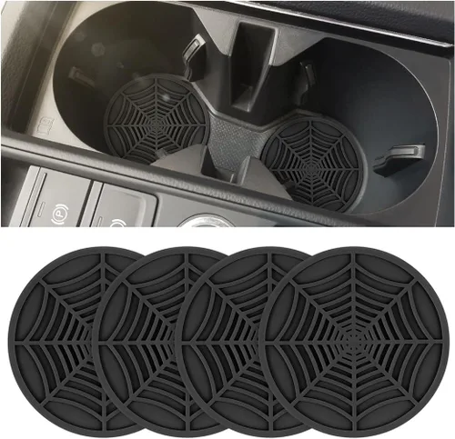 BESULEN Portavasos para Automóvil, Paquete de 4 Alfombrillas Antideslizantes de PVC con Telaraña para Bebidas, Inserto Universal de 2.75 Pulgadas