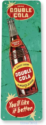 Tinworld Cartel de lata: Botella doble Cola Retro Rustic Cola Store Decoración de metal Cocina Cottage Cueva B813