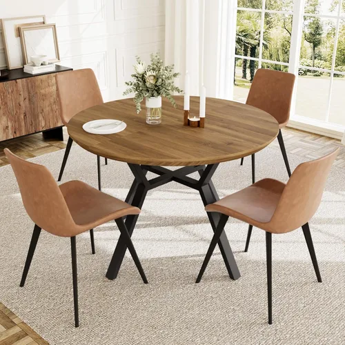 Miniatura 27 de HIPIHOM Juego de mesa de comedor redonda extensible para 6 personas, mesa de cocina extensible de 43.3 a 59.1 pulgadas con 6 sillas tapizadas, Mesa