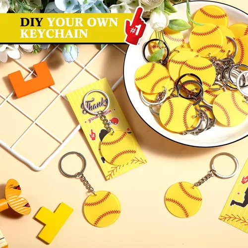 Miniatura 3 de Huquary 30 Sets Suministros de Fiesta de Equipo Deportivo Llaveros de Nombre Acrílicos DIY Llaveros de Fútbol Softbol Béisbol Regalo para Fiesta