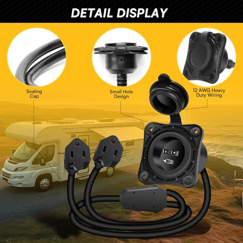 Miniatura 4 de MECESOR Enchufe de puerto de entrada de alimentación de CA de 15 amperios y 125 V, enchufe de entrada de alimentación de tierra RV con cable