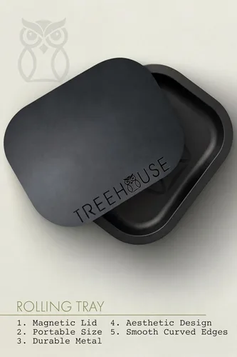 Miniatura 6 de Black Treehouse - Juego de bandejas rodantes con tapa magnética suave de PVC, cenicero incluido para almacenamiento en el hogar o viajes, 7 x 5.5