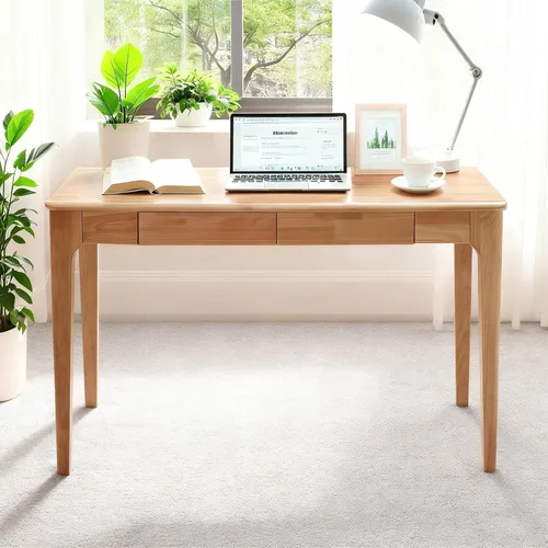 Miniatura 10 de Escritorio de madera maciza, escritorio de madera de roble de 40 pulgadas con cajones, escritorio pequeño moderno de mediados de siglo con cajones