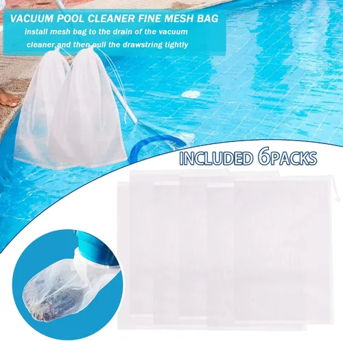 Miniatura 4 de Paquete de 6 bolsas de filtro de malla fina de 24 x 16 pulgadas para aspiradores de hojas, bolsa de repuesto de red para aspiradora de piscina