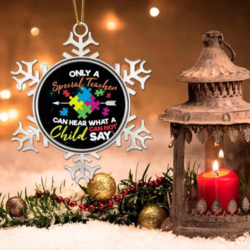 Miniatura 3 de Adornos de Navidad con diseño de copo de nieve de metal para concientización sobre el autismo, adornos de Navidad para autismo, regalo de autismo