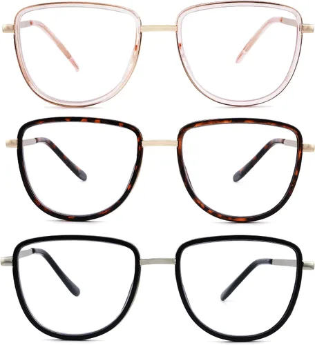 Miniatura 6 de Paquete de 3 lentes de lectura modernos TR90 de gran tamaño para mujer, elegantes anteojos cuadrados ovalados no polarizados