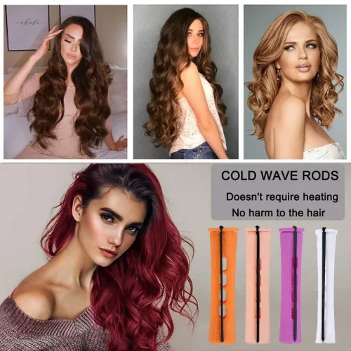 Miniatura 7 de Juego de 40 varillas permanentes para cabello natural, 4 tamaños, rodillos de ondas frías para mujeres, rizadores de cabello largo, mediano