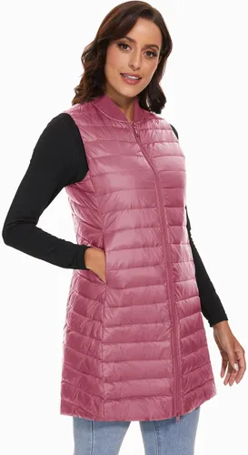 Miniatura 7 de ELFJOY Chaleco largo acolchado para mujer, tipo túnica, chaleco largo y plegable, ropa exterior de invierno