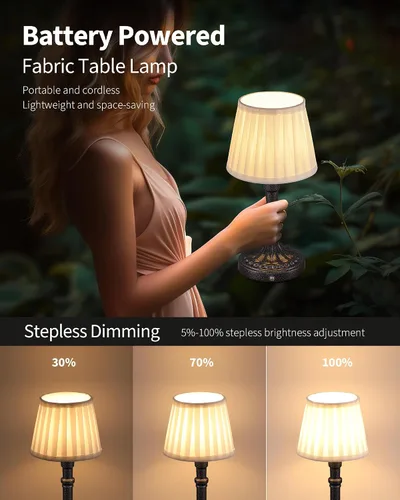Miniatura 4 de KDG Juego de 2 lámparas de mesa portátiles inalámbricas, con pantalla LED de tela, pequeñas lámparas de escritorio, iluminación alimentada por