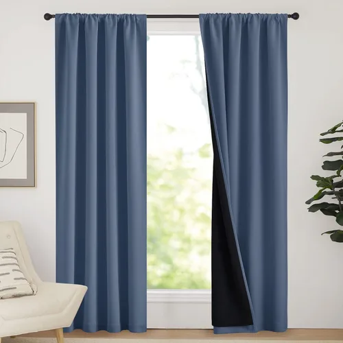 Miniatura 62 de NICETOWN Cortinas blancas 100% opacas, 2 capas gruesas completamente opacas con bolsillo para barra, cortinas aislantes térmicas para Blanco puro
