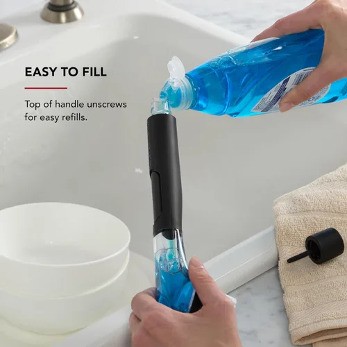 Miniatura 6 de KitchenAid Cepillo dispensador de jabón para fregadero con mango fácil de llenar, cerdas de nailon para una limpieza resistente, mango de agarre