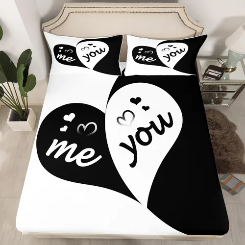 Miniatura 19 de Sábana bajera ajustable King Crown vintage negro y gris, sábanas románticas para el día de San Valentín, tamaño individual para mujeres, regalos