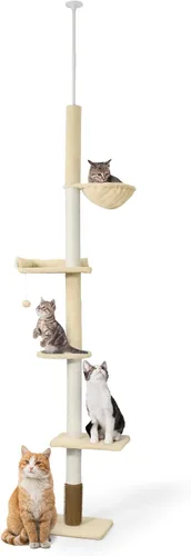 BOWHAUS Árbol para gatos de piso a techo, altura ajustable de 104 a 115 pulgadas, torre de escalada para gatos de varios niveles con rascador de