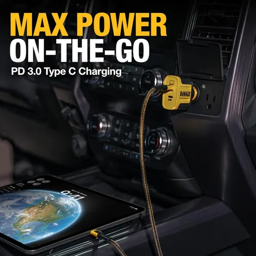 Miniatura 6 de DEWALT Cargador de Coche USB C de Alta Resistencia, Adaptador de 2 Puertos PD 3.0 Tipo C de 120W, Carga Rápida PPS con Entrega de Energía