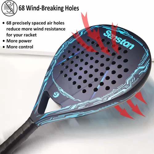 Miniatura 4 de Senston Raqueta de pádel con superficie de fibra de carbono con núcleo de espuma flexible de memoria EVA, pala de pádel con bolsa de transporte