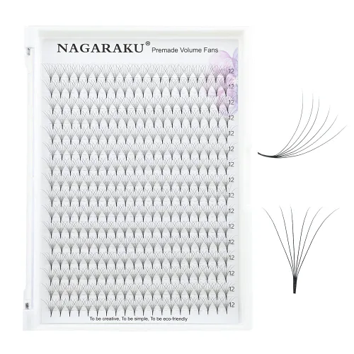 Miniatura 41 de NAGARAKU Wet Camellia - Extensión de pestañas, pestañas individuales, 3 abanicos de longitud múltiple, color negro mate natural, prepegadas