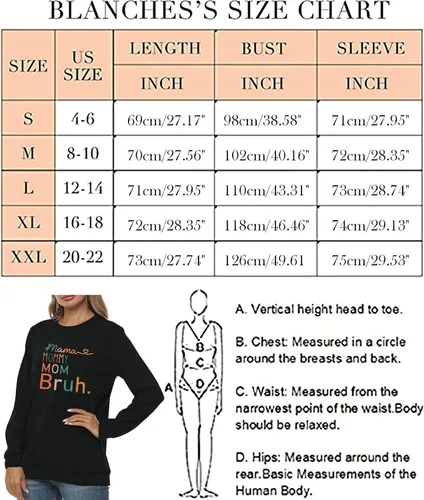 Miniatura 6 de BLANCHES Sudadera para mujer con texto en inglés Mama Mom, Mamá, Bruh, divertida, sudadera sin botones, informal, holgada, de manga larga