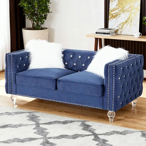 Miniatura 8 de Chesterfield - Sofá biplaza de lujo con patas acrílicas, sofás de 2 plazas, moderno de 59.84 pulgadas, con botones de diamante copetudo, con ribete