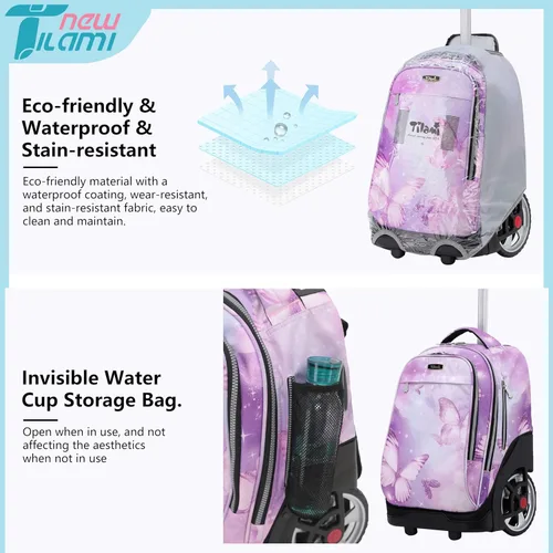 Miniatura 86 de NEW TILAMI Mochila con ruedas de 19 pulgadas con bolsa de almuerzo para niñas y niños, mochila para laptop con ruedas, bolsa de mano duradera