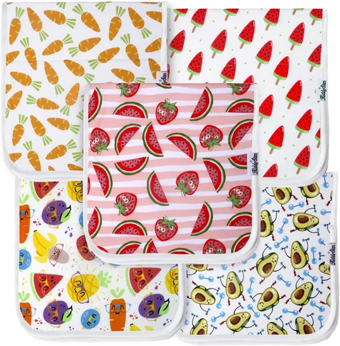 Miniatura 18 de KiddyStar Paquete de 5 paños de algodón orgánico para eructos, grandes, ultrasuaves de 3 capas para eructos, hombros y manos, altamente absorbentes