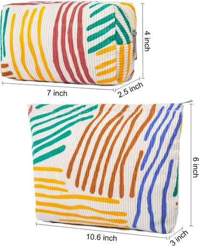 Miniatura 3 de SOIDRAM 2 Piezas de Bolsa de Maquillaje a Rayas Grande, Bolsa de Cosméticos de Cordura de Gran Capacidad, Bolsa de Lona Mixta de Artículos de Rayas