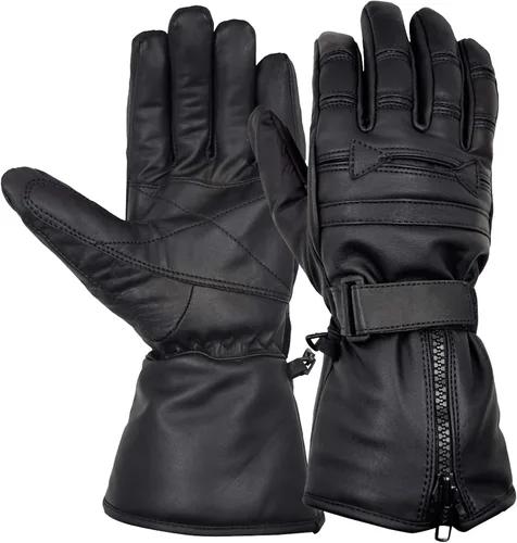 Miniatura 6 de Guantes de motocicleta para hombre para clima frío guantes de equitación de motocicleta de cuero auténtico color negro Negro