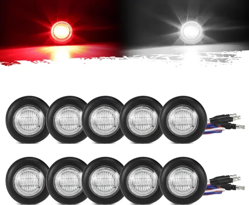 Partsam 10 piezas de luz indicadora LED redonda de 1,90 cm de color dual rojo a blanco, luz de delimitación lateral, con conector tipo bala para