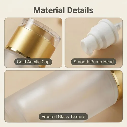 Miniatura 6 de QUUPY Paquete de 3 botellas vacías recargables de vidrio esmerilado transparente, dispensadores de cosméticos portátiles de viaje para loción