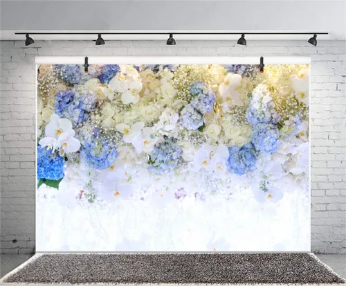 Miniatura 4 de AOFOTO Hermoso fondo de flores blancas y azules de 5 x 3 pies para fotografía de boda, damas, fiesta de té, niñas, amantes de los retratos, telón