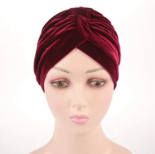 Miniatura 3 de Sombrero de quimioterapia de terciopelo plisado con volantes elásticos para mujer