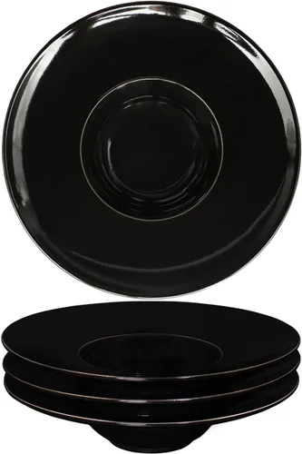 Cuencos de sopa con borde de cerámica de 5.1 onzas, color negro de 8.5 pulgadas, exquisito plato de sopa pequeño, juego de 4, platos de pasta con