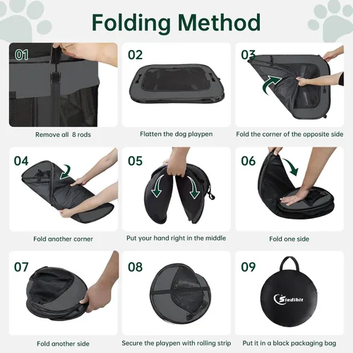 Miniatura 8 de Siedihit Corralito para Perros y Gatos, Corrales Portátiles para Mascotas y Cachorros para Jaula de Viaje al Aire Libre, Uso Interior Después