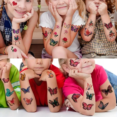 Miniatura 6 de 60 hojas de tatuajes temporales de flores 3D de mariposas para mujeres y niñas, calcomanías de tatuaje de rosas coloridas, impermeables