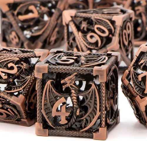 Miniatura 11 de KERWELLSI Juego de dados huecos D&D con caja de regalo, 7 dados de metal poliédrico D y D para juegos de rol, dados de dragón de mazmorra D20 D12