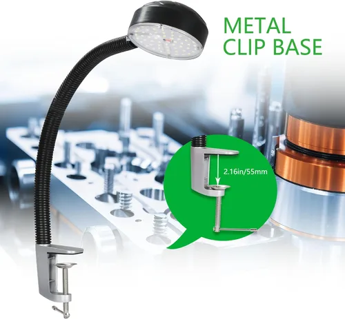 Miniatura 5 de Luz de trabajo con abrazadera LED con cuello de cisne flexible, 20 W, 2000 lúmenes, 6500 K, 110 V, enchufe de EE. UU., luz de torno de máquina