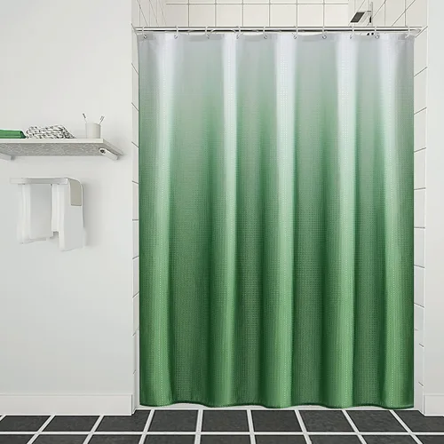 Miniatura 9 de Furlinic Cortina de ducha negra de 60 x 72 pulgadas, cortinas de ducha de tela con peso ombré para baño, hotel, spa, lujo, juego de cortina de ducha