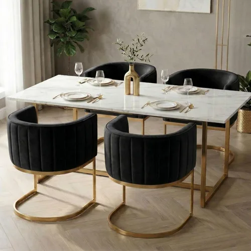 Miniatura 26 de Hyfirm Juego de 2 sillas de comedor de barril beige y dorado, modernas sillas tapizadas de terciopelo con respaldo curvado para isla de cocina